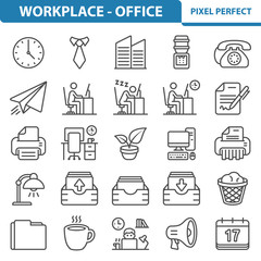 Office and Workplace Icons, Professional, pixel perfect icons depicting various office, job, career and workplace concepts. EPS 8 format.