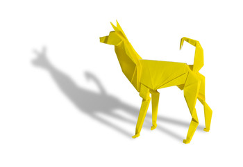 Origami Dog isolated on white. the dog is standing or barking