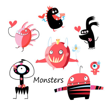 Vector Halloween set of different monsters isolated