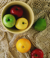 Fruit in a Bowl with Vintage Background