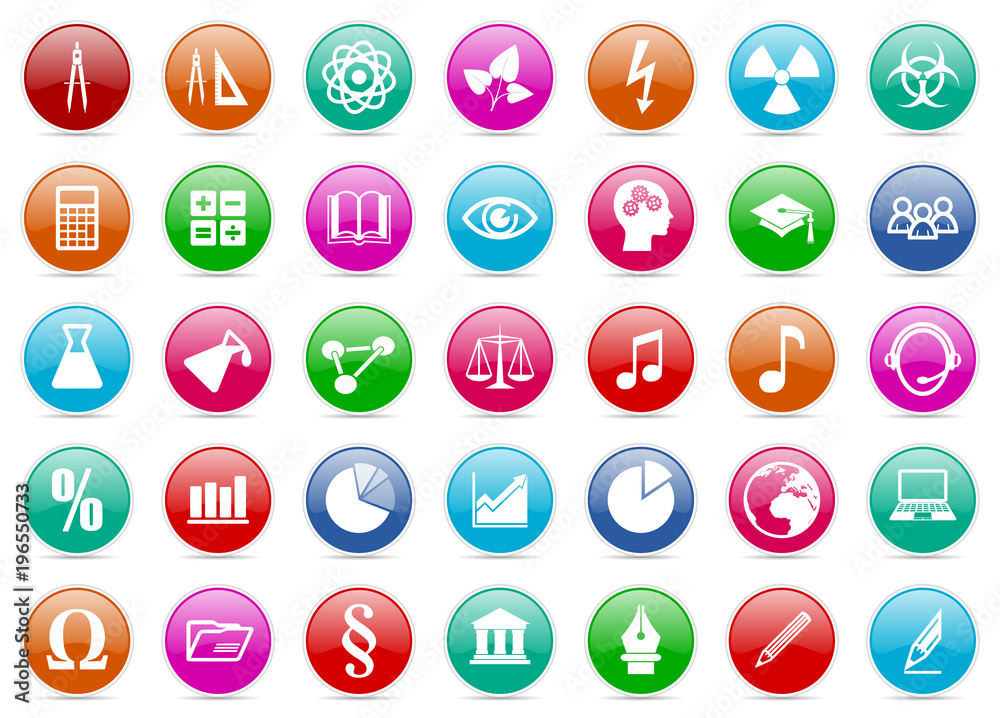 Poster set of colorful education and science vector icons