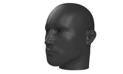3d model of a humane head with colored skin isolated on white. it is a man face with bold head staring at various angles looking strait.