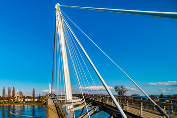 Fototapeta premium Passerelle pedestrian bridge over the Rhine between Kehl (Germany) and Strasbourg (France)