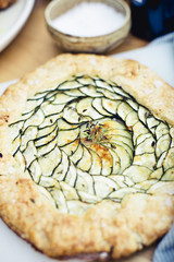 Close up of a zucchini galette