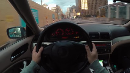 Point of view driving a car in Frankfurt, Germany