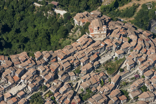 Aerial image of the town of Artena in the Metropolitan City of Rome