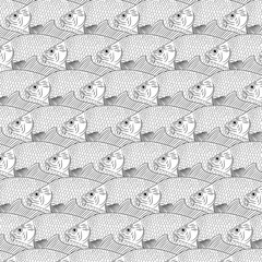 A flock of river fish carp. Background of painted carp fish. Sketch,Vector illustration