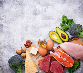 Healthy low carbs products. Ketogenic diet. 