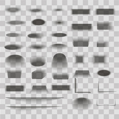Oval and box shadow set transparent with soft edges isolated on checkered background. Vector