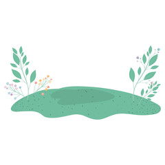 white background with floral landscape and grassy field vector illustration
