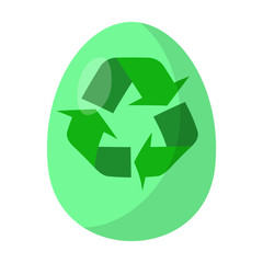 Fototapeta premium Flat vector green recycle icon on light green Easter egg. Isolated pieces.