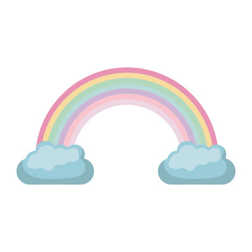 white background with rainbow between two clouds vector illustration