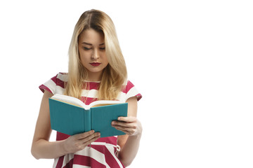 Fototapeta premium young girl with book isolated on a white background