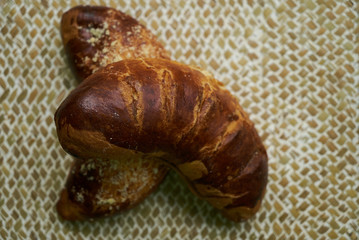Fresh homemade patties with cottage cheese. Traditional Russian pastry loaf on wooden rustic table