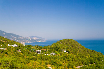 Fototapeta na wymiar Summer sea and mountains in Crimea.