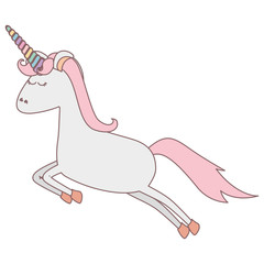 white background with cartoon unicorn jumping vector illustration