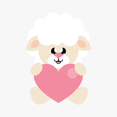 cartoon cute sheep sitting with heart