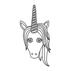 monochrome silhouette of front face of unicorn with mane vector illustration