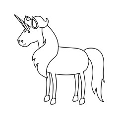 monochrome silhouette of cartoon unicorn standing with long mane vector illustration