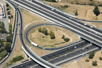Aerial image of highway crossing at the city of Rome Roma