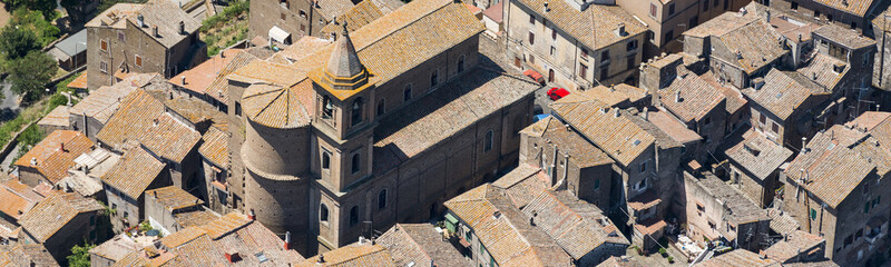 Aerial image of the old part of Capranica town in Province of Viterbo