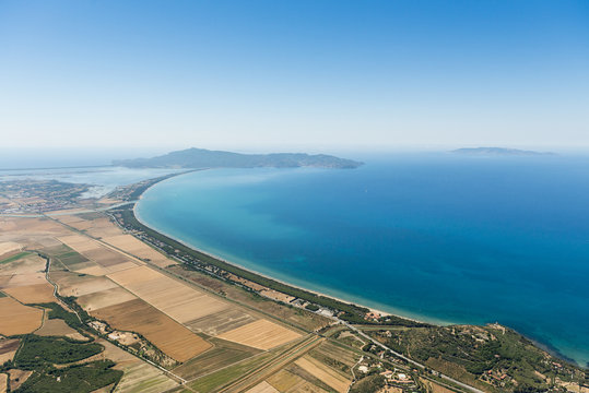 Aerial image showing the coastline of Italy with the Mediterranean Sea