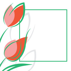 Greeting card template with space for text. Stylized tulips with frame.