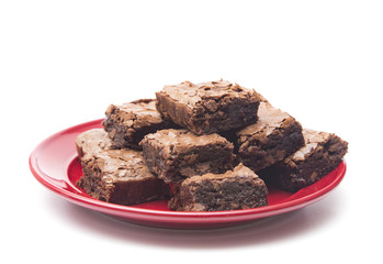 Homemade Gooey Double Chocolate Brownies on a White Background