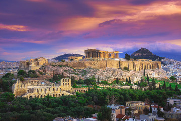 Fototapeta na wymiar Acropolis with Parthenon, the theater of Herodion Atticus and cityscape, Athens, Greece.