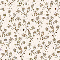 Obraz premium monochrome background with pattern of flowers with stem and leaves vector illustration