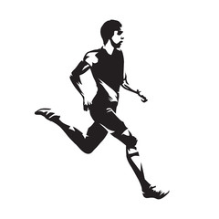 Running man, abstract vector silhouette. Side view