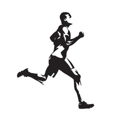 Fototapeta na wymiar Running man, abstract vector silhouette. Side view