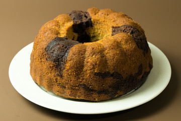 Homemade banana chocolate bundt cake ready to serve