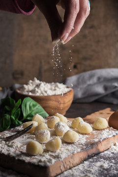 Raw gnocchi, typical Italian made of potato, flour and egg dish.