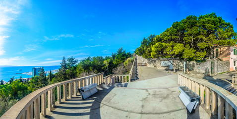 Naklejka premium Split Marjan hill panorama. / Scenic view at marble landscape panorama in Split town, Marjan hill landmark, Croatia Europe. 