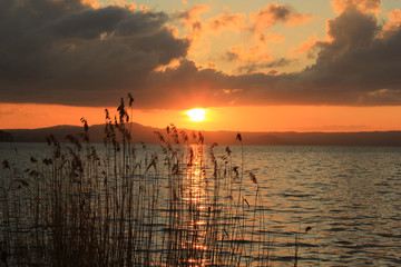 sunset on the bolsena lake   - obrazy, fototapety, plakaty