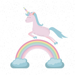 colorful background with unicorn jumping over the rainbow vector illustration