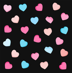 Colorful candy hearts pattern. Valentine's Day background in pastel colors. Decorative vector elements.