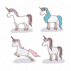white background with set of unicorns vector illustration