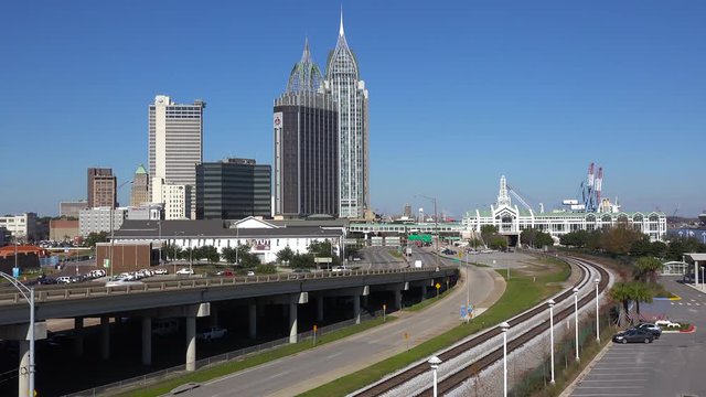 A wide downtown establishing shot of Mobile, Alabama.