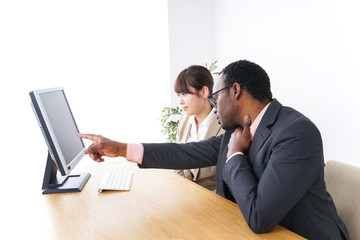 company workers using laptop