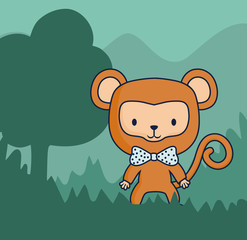 Obraz na płótnie Canvas cute monkey in a forest, colorful design. vector illustration