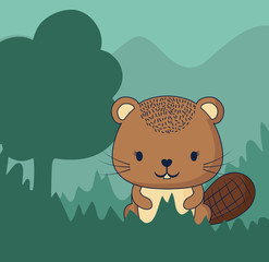 cute squirrel in a forest, colorful design. vector illustration