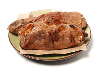 roasted sweet potatoes on a white background 