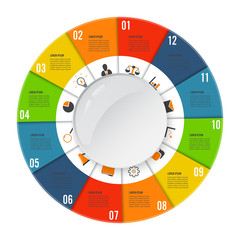 Circle chart infographic template with 12 options for presentations, advertising, layouts, annual reports