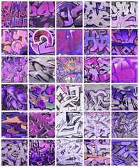 A set of many small fragments of graffiti drawings. Street art abstract background collage in...