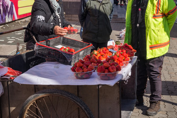 Strawberries are sold on the street