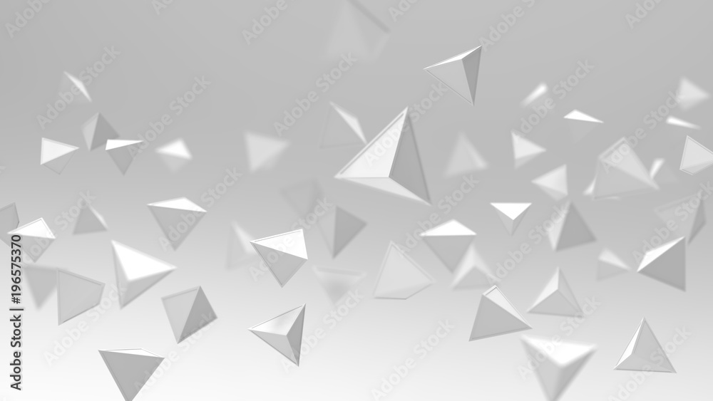 Poster 3d rendering of triangle geometric shapes , abstract high key and selected focus background .