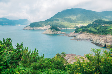 Fototapeta na wymiar Sea and island view from Sinseondae observation platform in Geoje, Korea