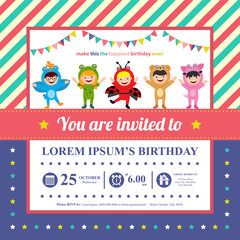 birthday card invitation with kids in animal costume